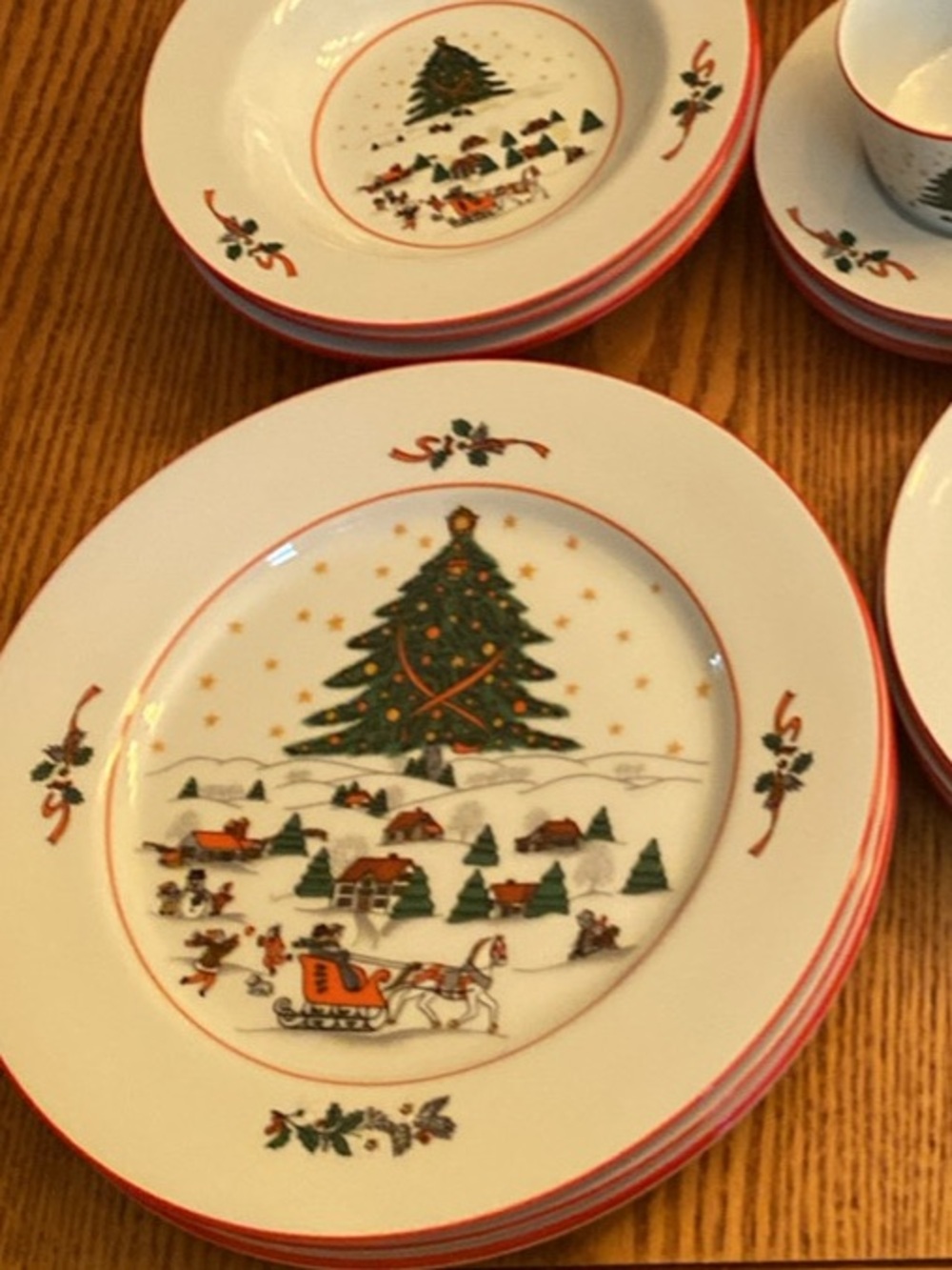 Kopin Holiday Christmas Tree Dinnerware Set - White with Green & Red Accents